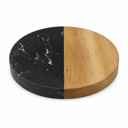Black Round Wood and Marble Coaster - Case of 20