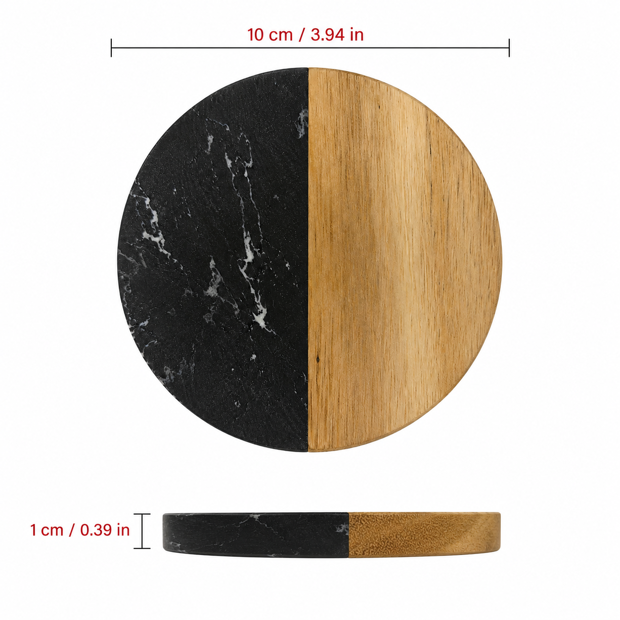 Black Round Wood and Marble Coaster - Case of 20