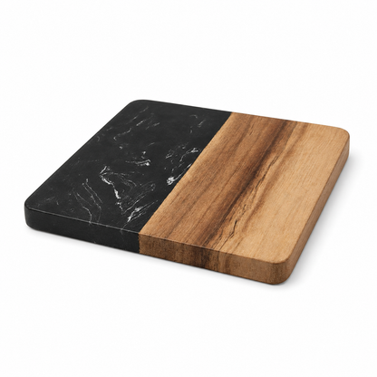 Black Square Wood and Marble Coaster - Case of 20