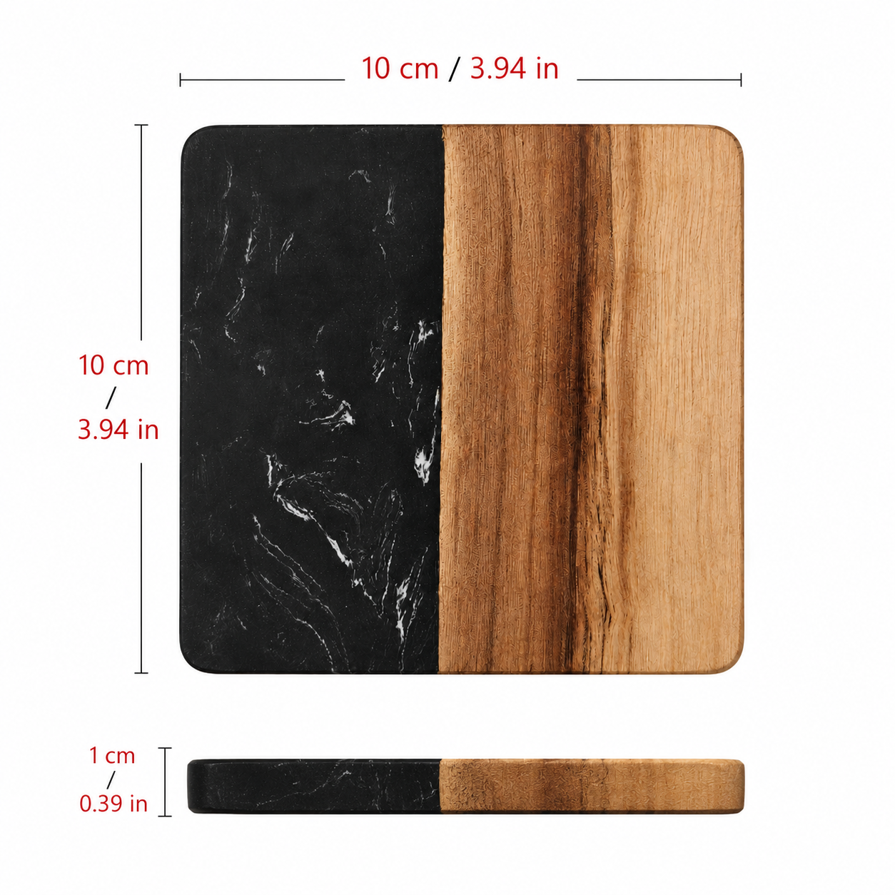 Black Square Wood and Marble Coaster - Case of 20