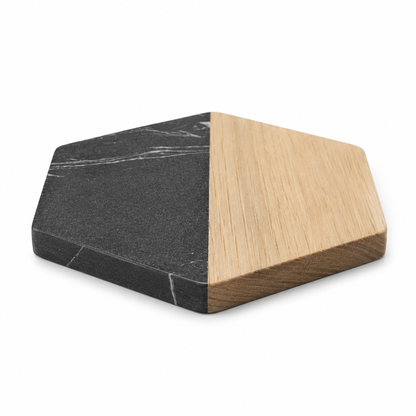Black Hexagon Wood and Marble Coaster - Case of 20