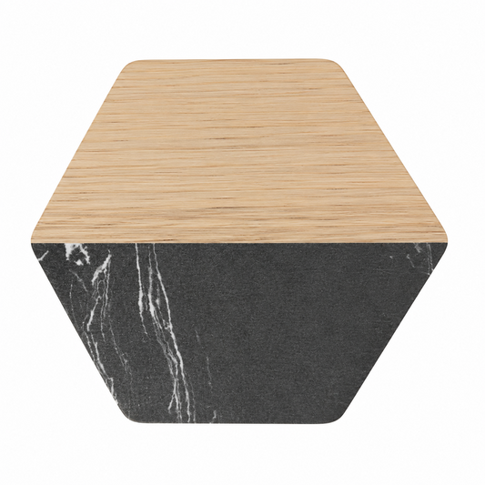 Black Hexagon Wood and Marble Coaster - Case of 20