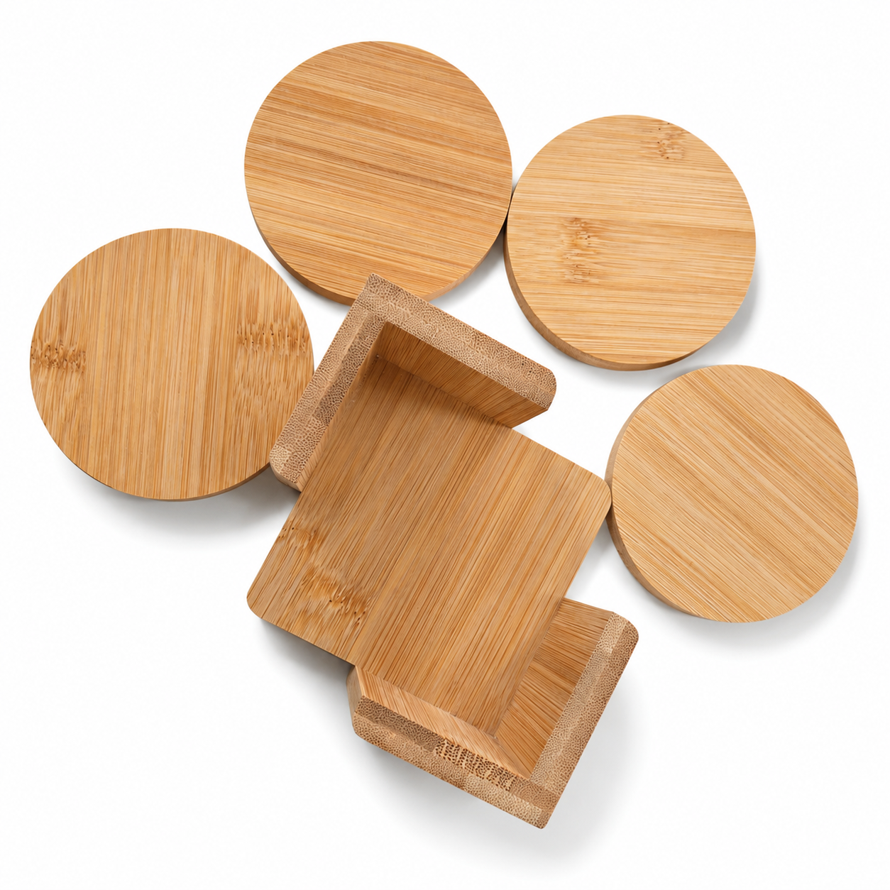 4 Pcs Round Bamboo Coaster Set - Case of 8