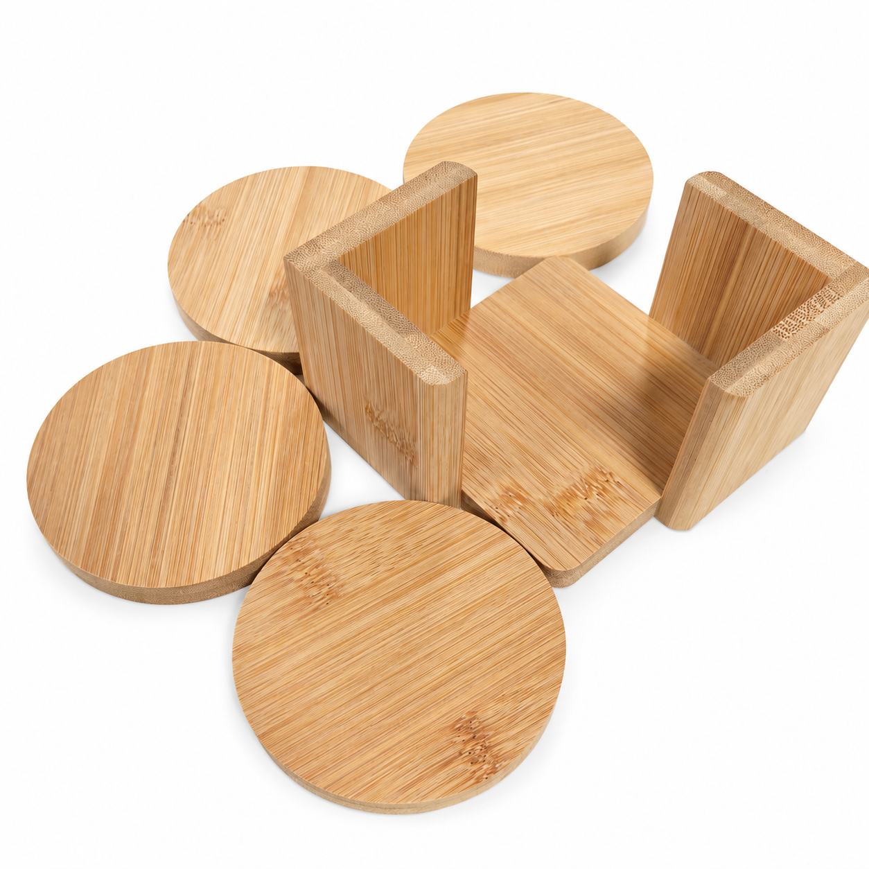 4 Pcs Round Bamboo Coaster Set - Case of 8