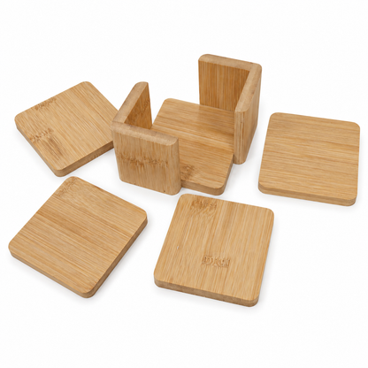 4 Pcs Square Bamboo Coaster Set - Case of 8