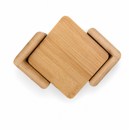 4 Pcs Square Bamboo Coaster Set - Case of 8