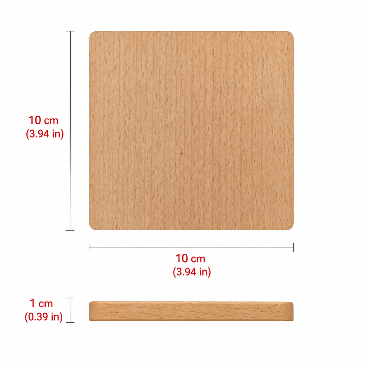 4 Inch Square Beech Wood Coaster - Case of 50