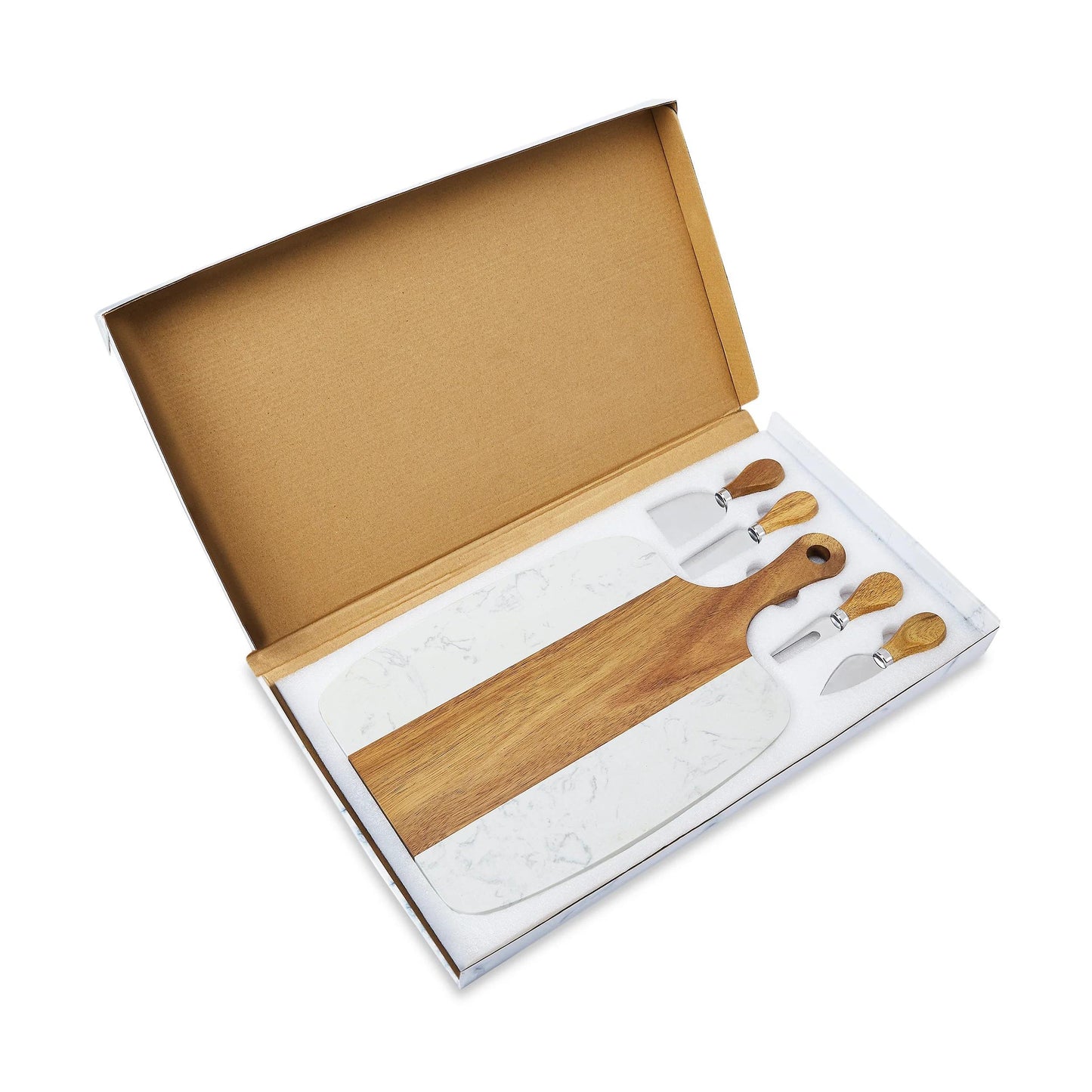 acacia wood and marble cheese board set