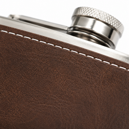 Vintage/Black Laserable Leather 6oz Hip Flask Set - Case of 12