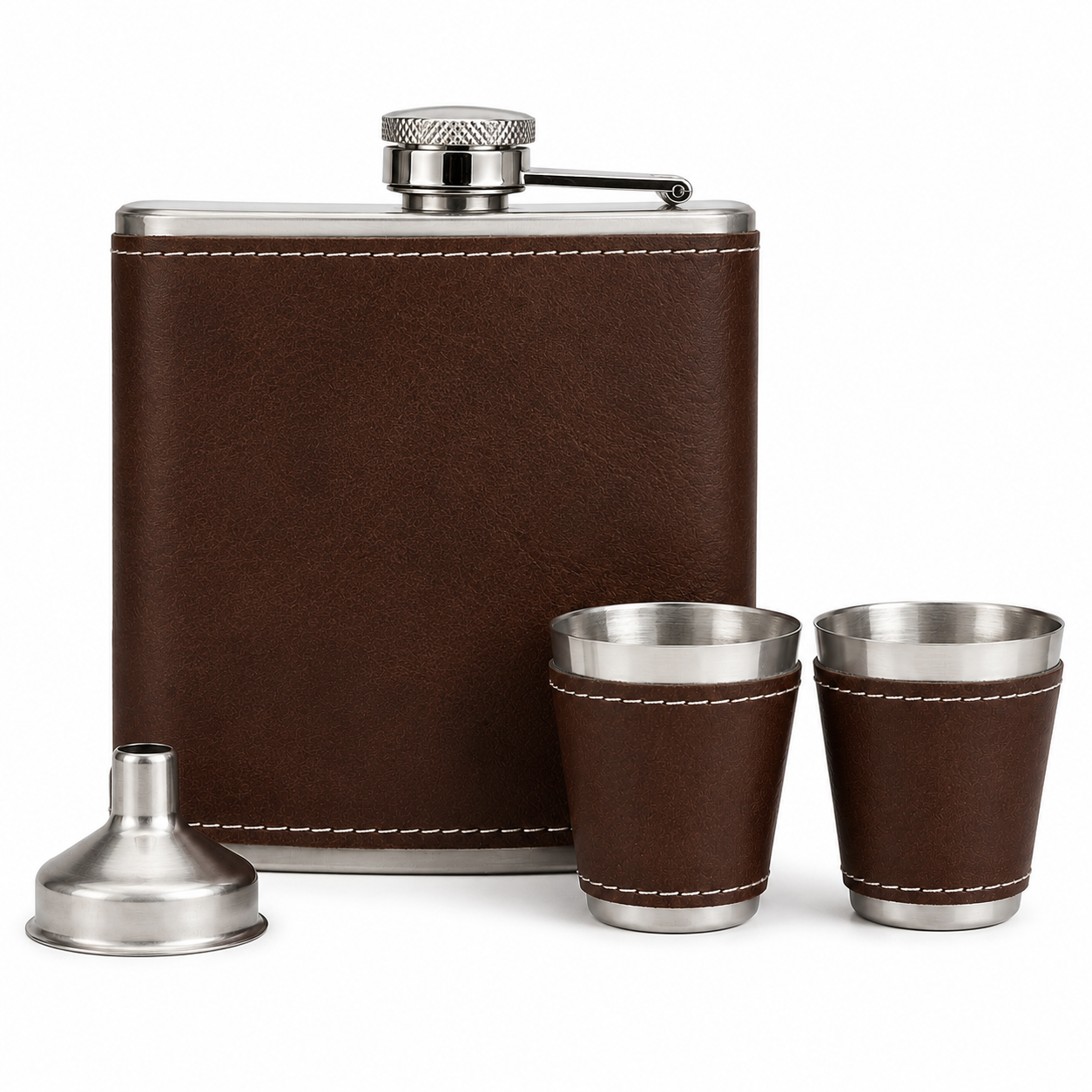 Vintage/Black Laserable Leather 6oz Hip Flask Set - Case of 12