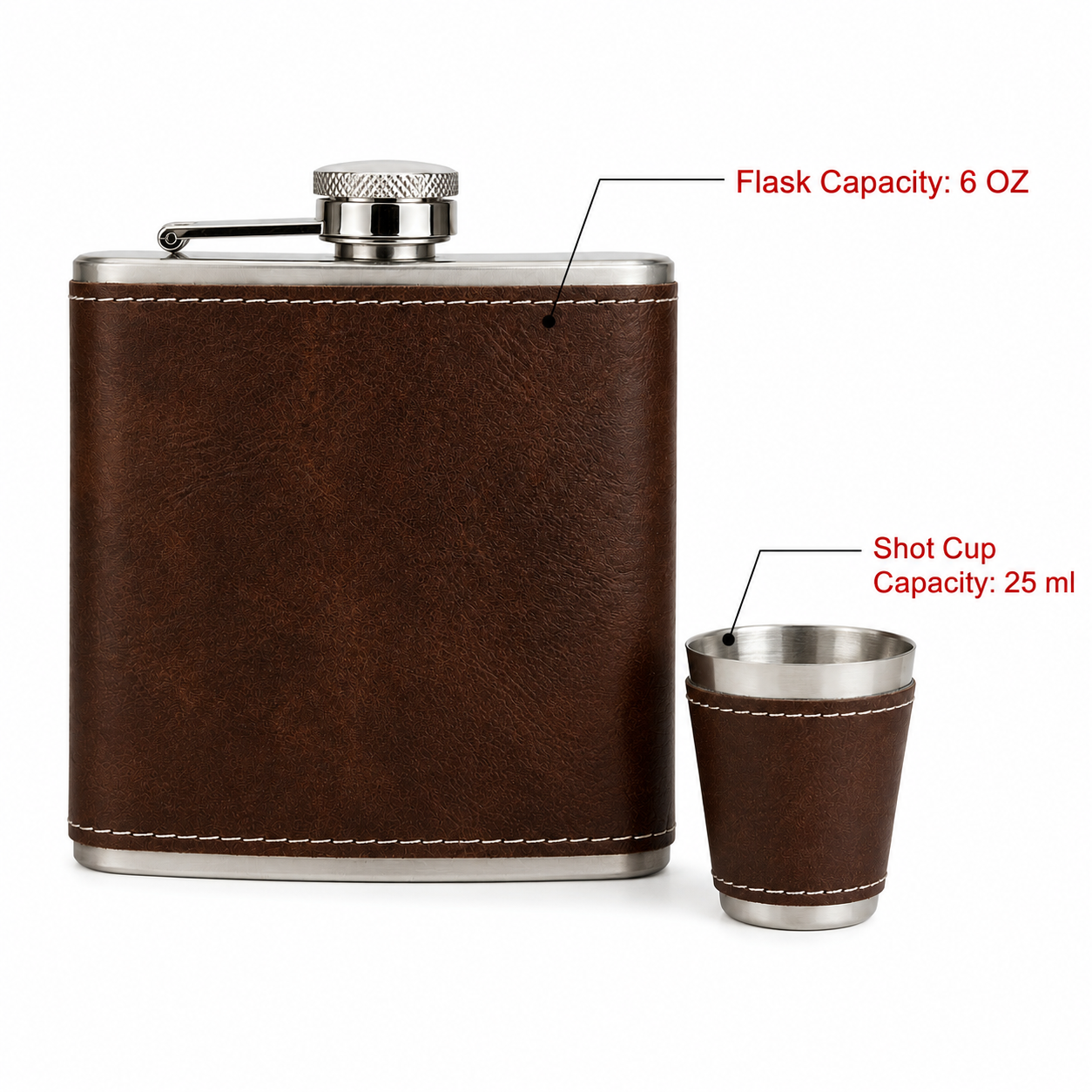 Vintage/Black Laserable Leather 6oz Hip Flask Set - Case of 12