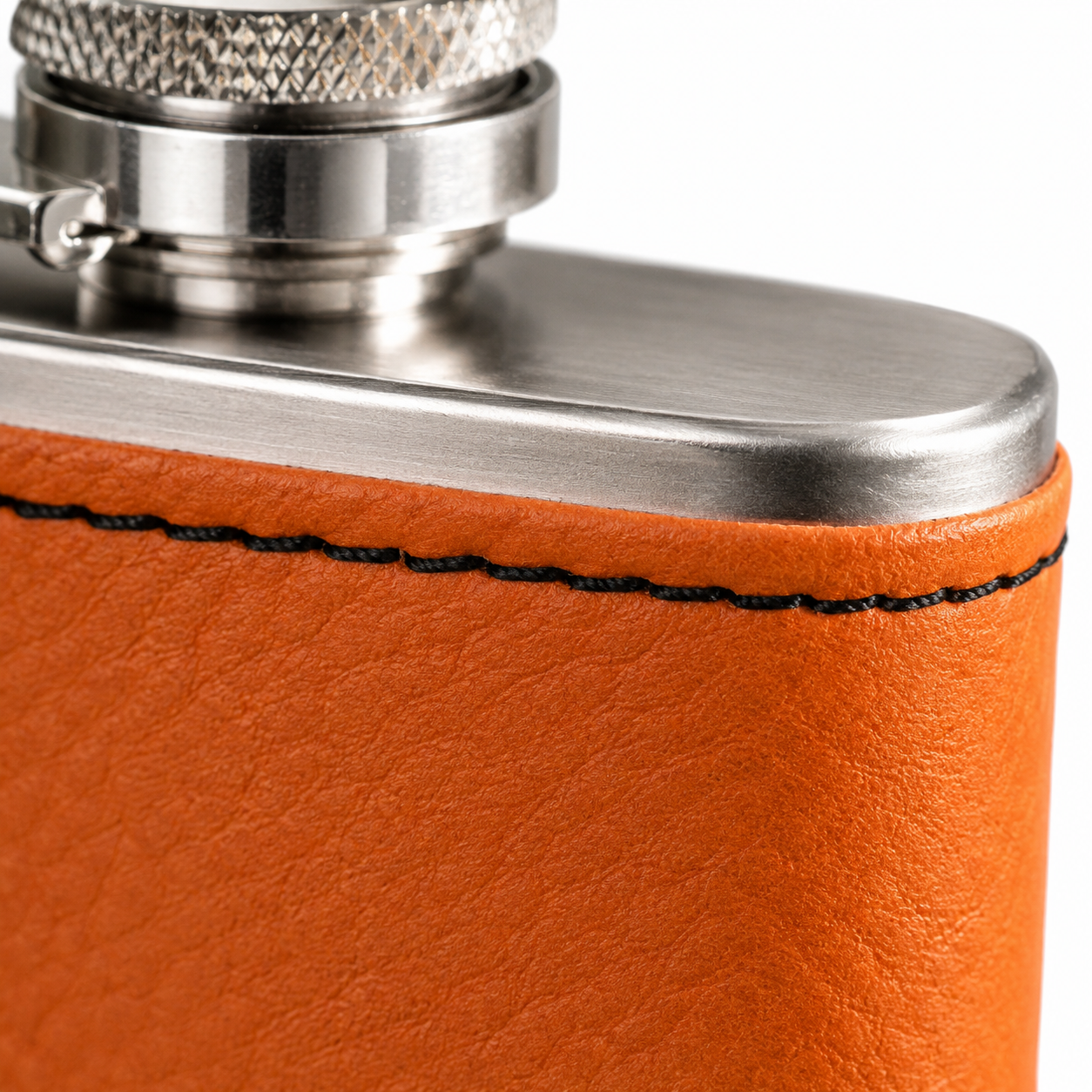 Orange/Black Laserable Leather 6oz Hip Flask Set - Case of 12