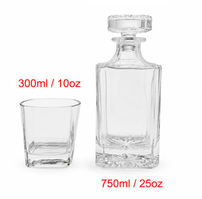 2 Glasses Square Whickey Decanter Set with Wooden Gift Box - Case of 6
