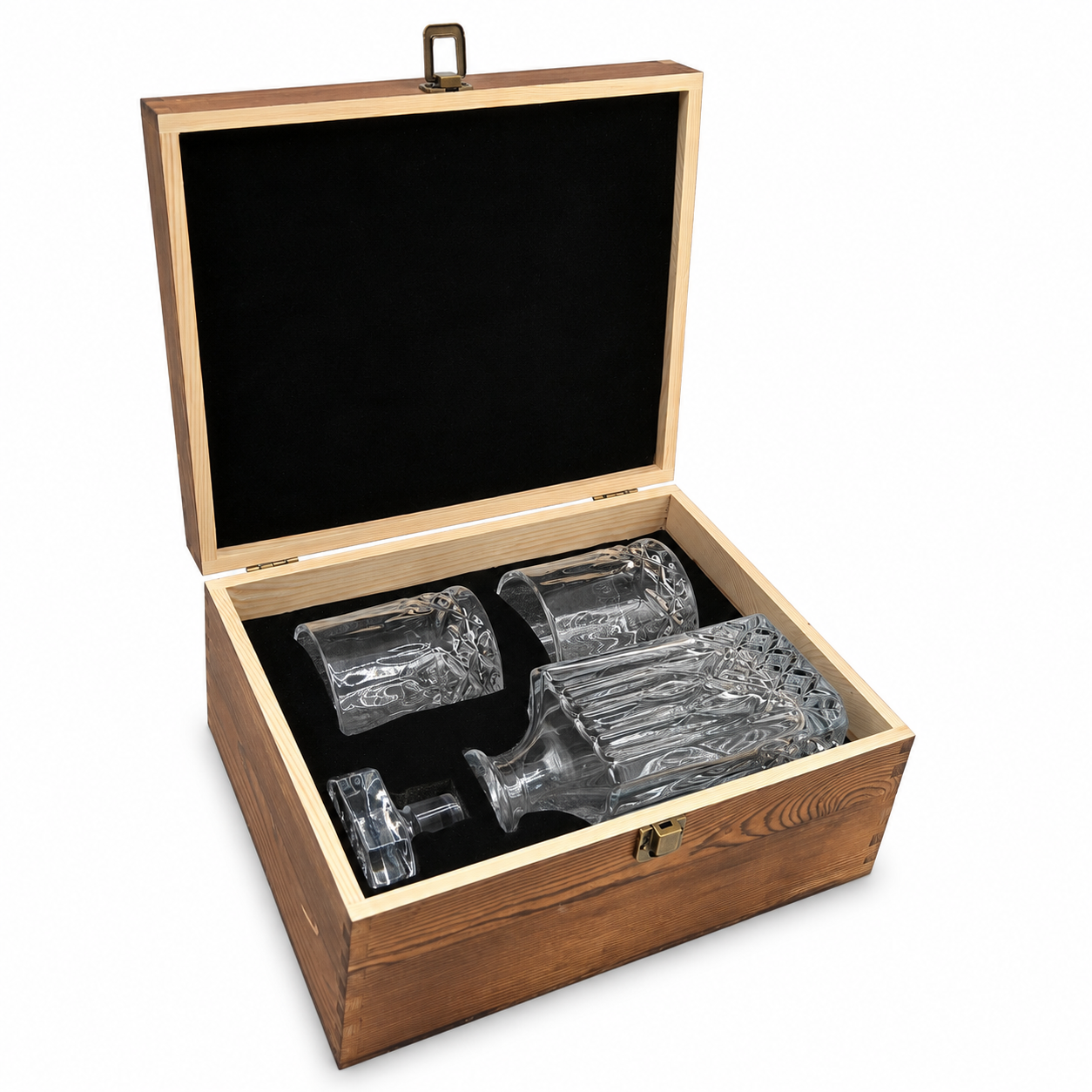 2 Glasses Diamond-Cut Whickey Decanter Set with Wooden Gift Box - Case of 6