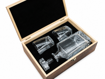 2 Glasses Square Whickey Decanter Set with Wooden Gift Box - Case of 6