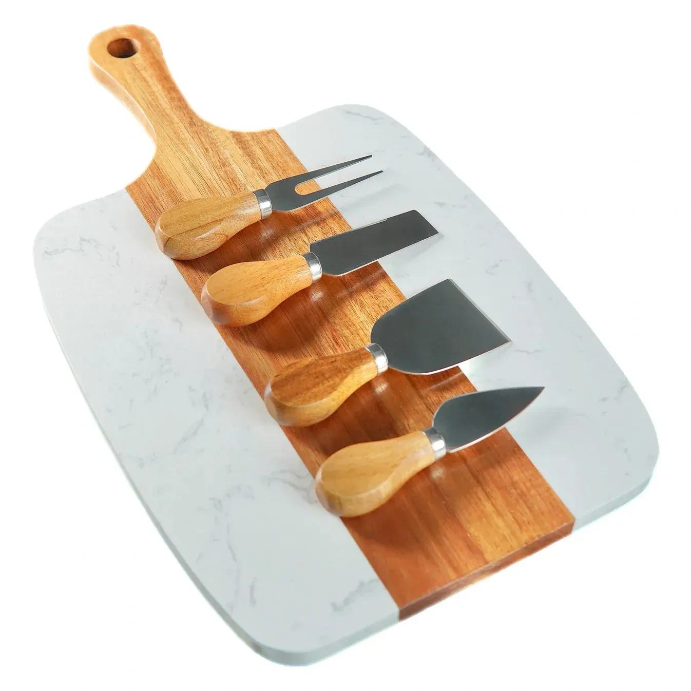 acacia wood and marble cheese board set