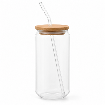 16 Oz Clear Sublimation Glass Can with Bamboo lid and Straw - Case of 50