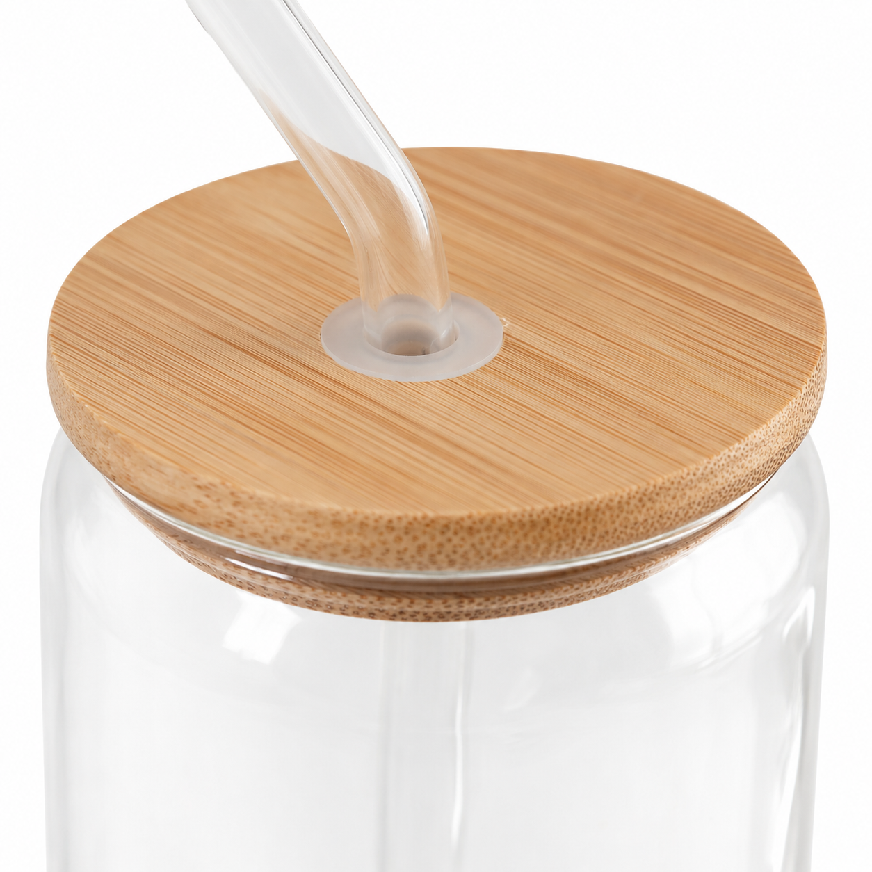 16 Oz Clear Sublimation Glass Can with Bamboo lid and Straw - Case of 50