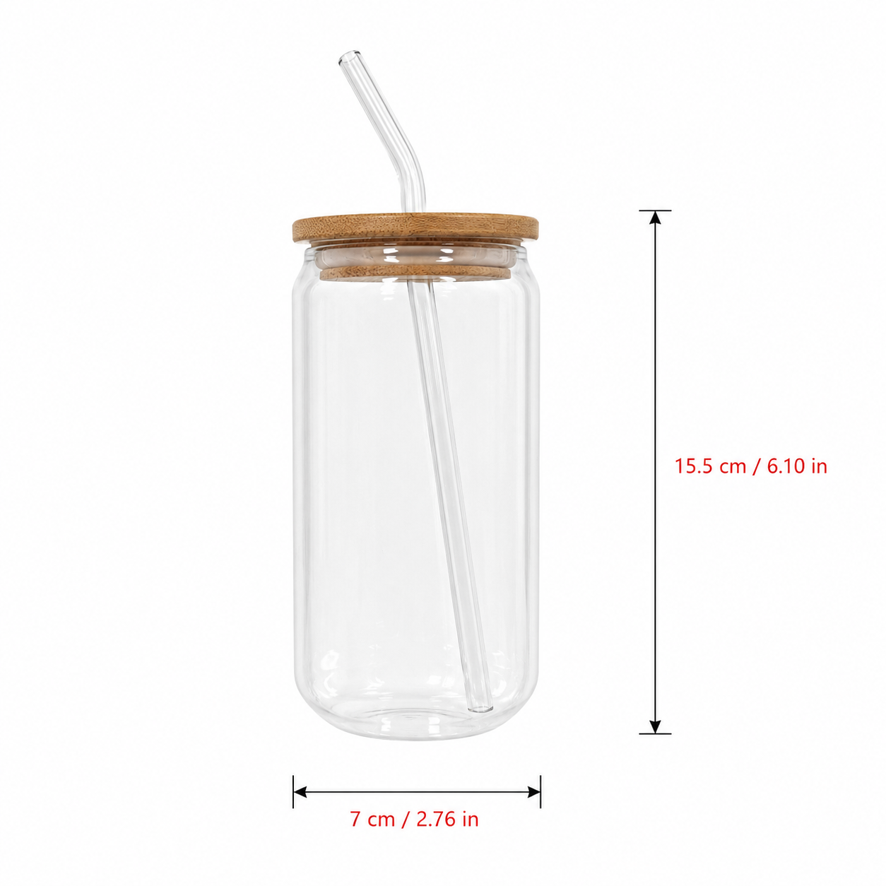 16 Oz Clear Sublimation Glass Can with Bamboo lid and Straw - Case of 50