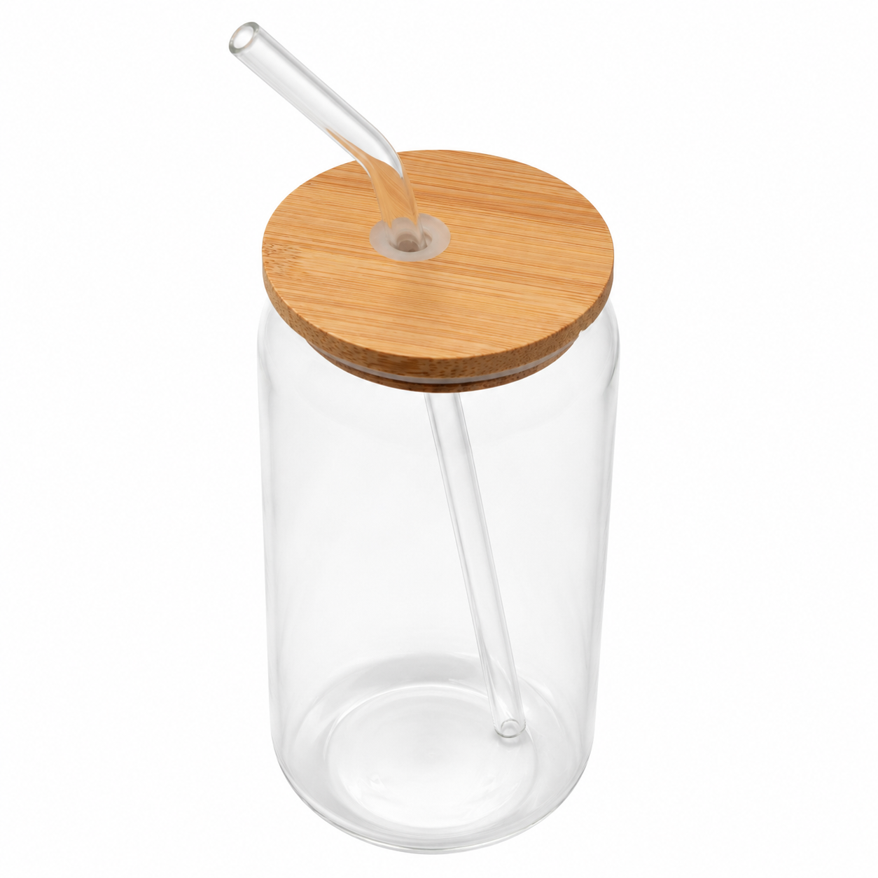 16 Oz Clear Sublimation Glass Can with Bamboo lid and Straw - Case of 50