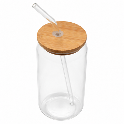 16 Oz Clear Sublimation Glass Can with Bamboo lid and Straw - Case of 50
