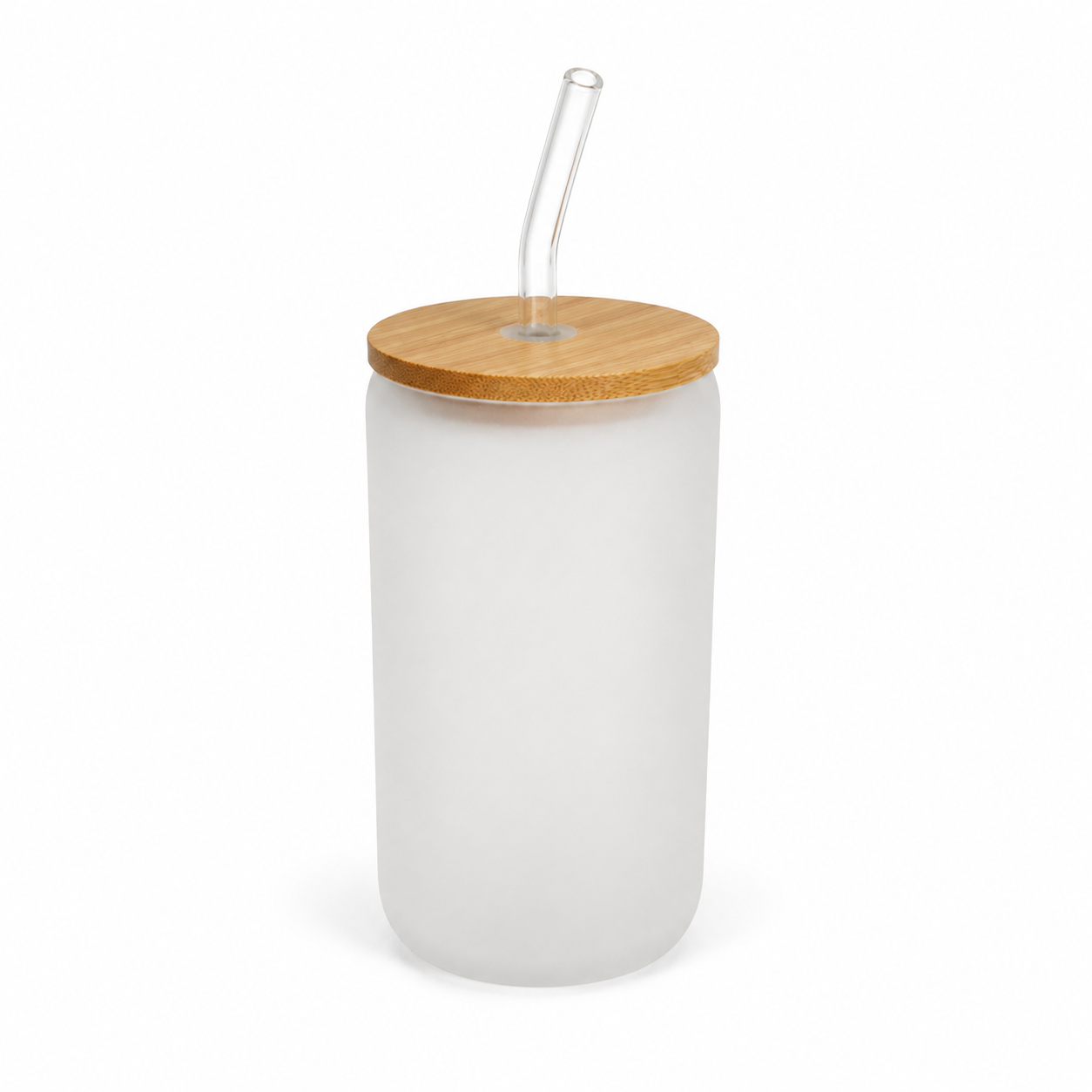 16 Oz Frosted Sublimation Glass Can with Bamboo lid and Straw - Case of 50