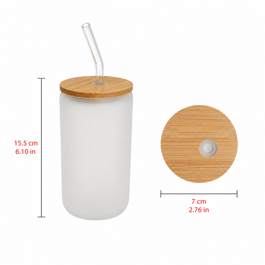 16 Oz Frosted Sublimation Glass Can with Bamboo lid and Straw - Case of 50