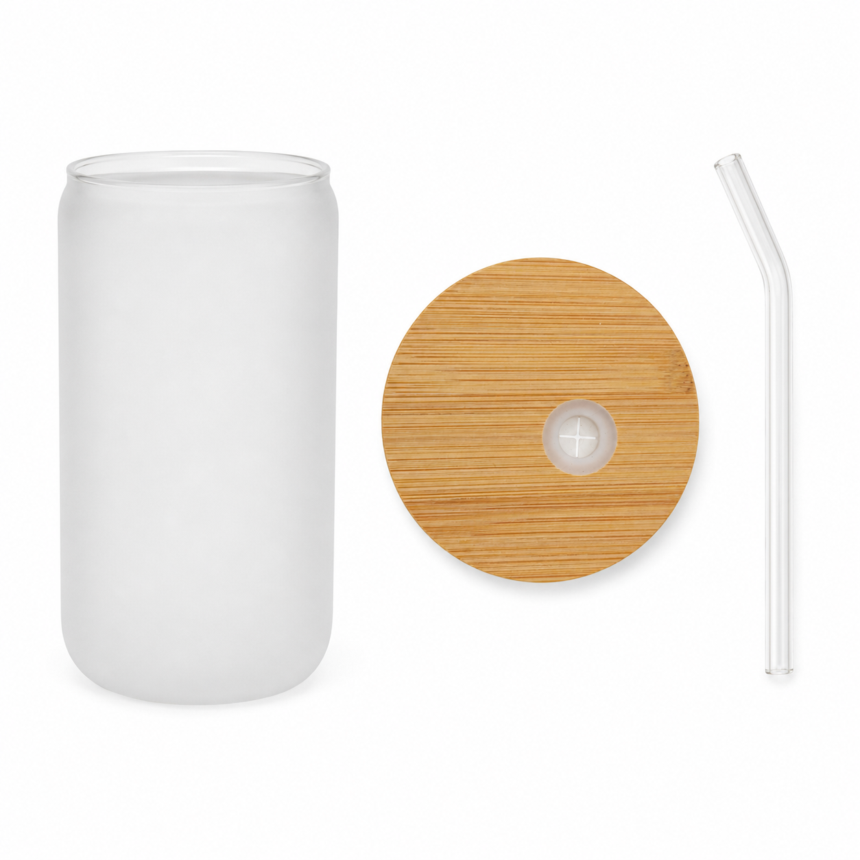 16 Oz Frosted Sublimation Glass Can with Bamboo lid and Straw - Case of 50