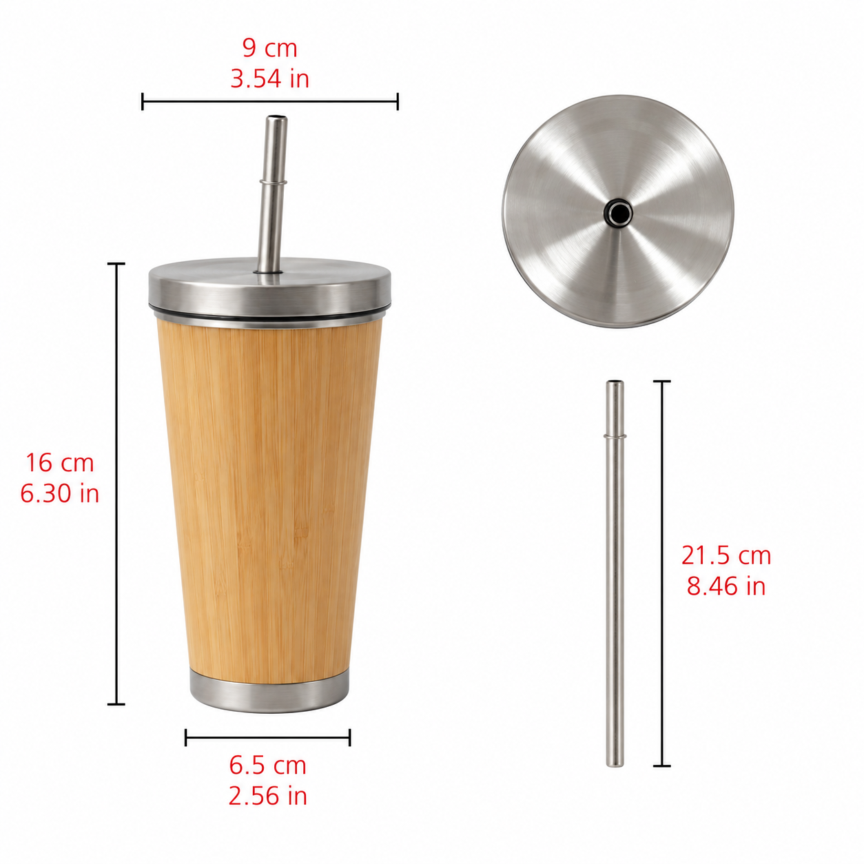 15 Oz Bamboo Tumbler with Straw - Case of 25