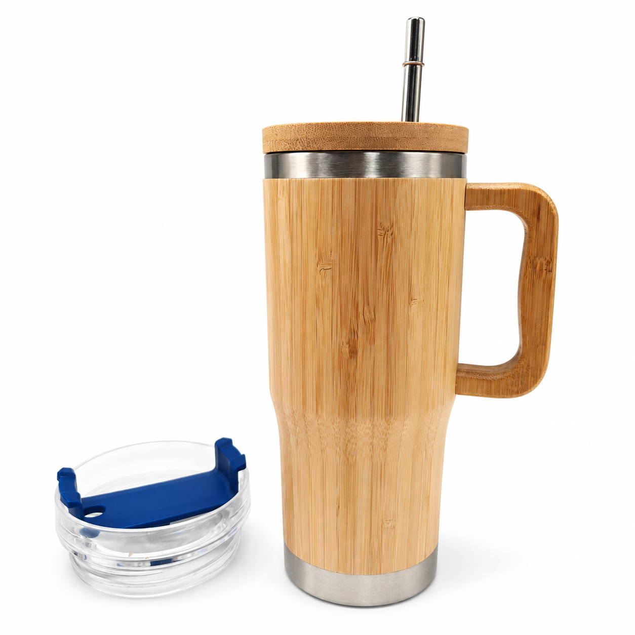 30 Oz Dual Cap Bamboo Tumbler with Handle and Straw - Case of 25