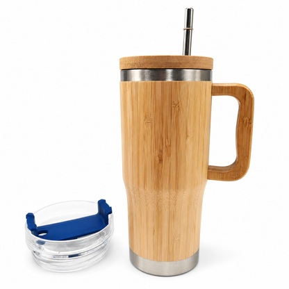 30 Oz Dual Cap Bamboo Tumbler with Handle and Straw - Case of 25