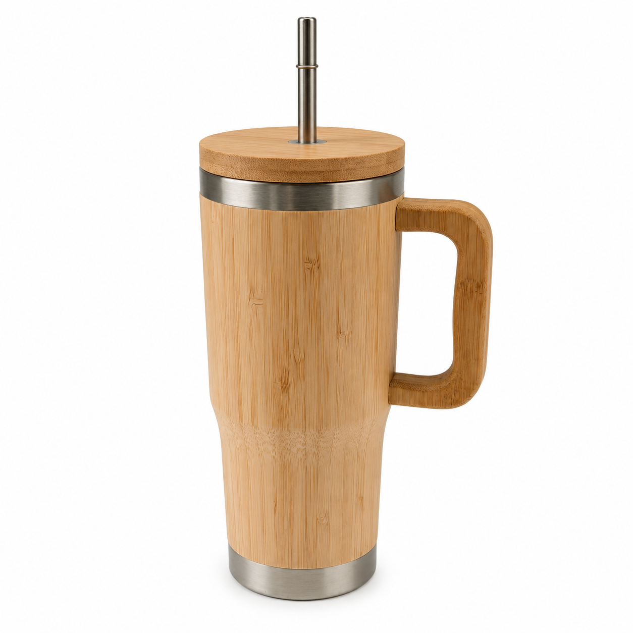 30 Oz Dual Cap Bamboo Tumbler with Handle and Straw - Case of 25