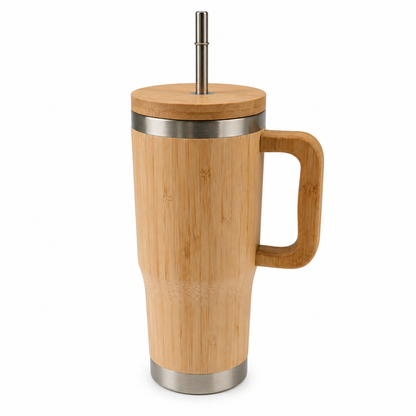 30 Oz Dual Cap Bamboo Tumbler with Handle and Straw - Case of 25