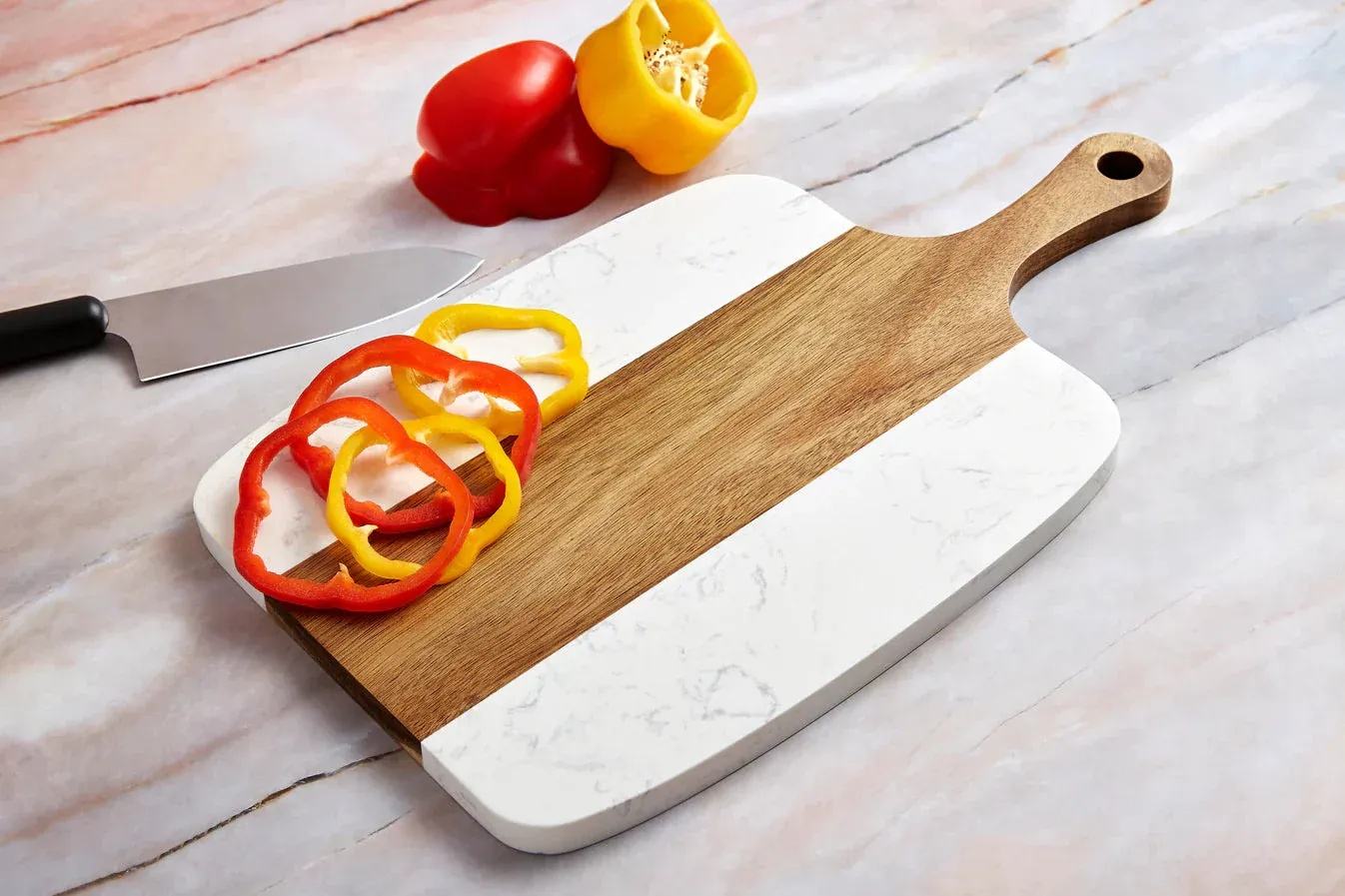 acacia wood and marble cheese board set