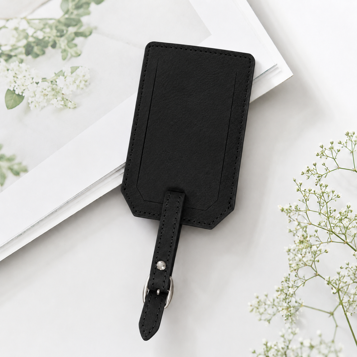 Black/Silver Laserable Leather Luggage Tag - Case of 12