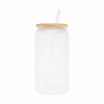 16oz Frosted Sublimation Cup with Bamboo Lid and Glass Straw - Pack of 50