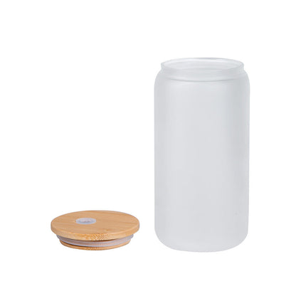 16oz Frosted Sublimation Cup with Bamboo Lid and Glass Straw - Pack of 50