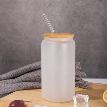 16oz Frosted Sublimation Cup with Bamboo Lid and Glass Straw - Pack of 50