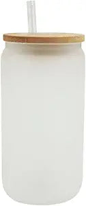 16oz Frosted Sublimation Cup with Bamboo Lid and Glass Straw - Pack of 50