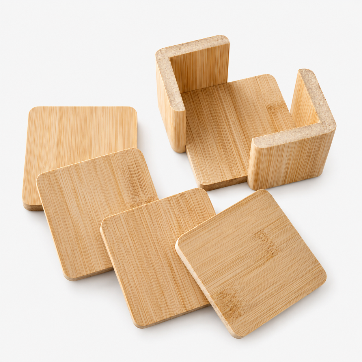4 Pcs Square Bamboo Coaster Set - Case of 8