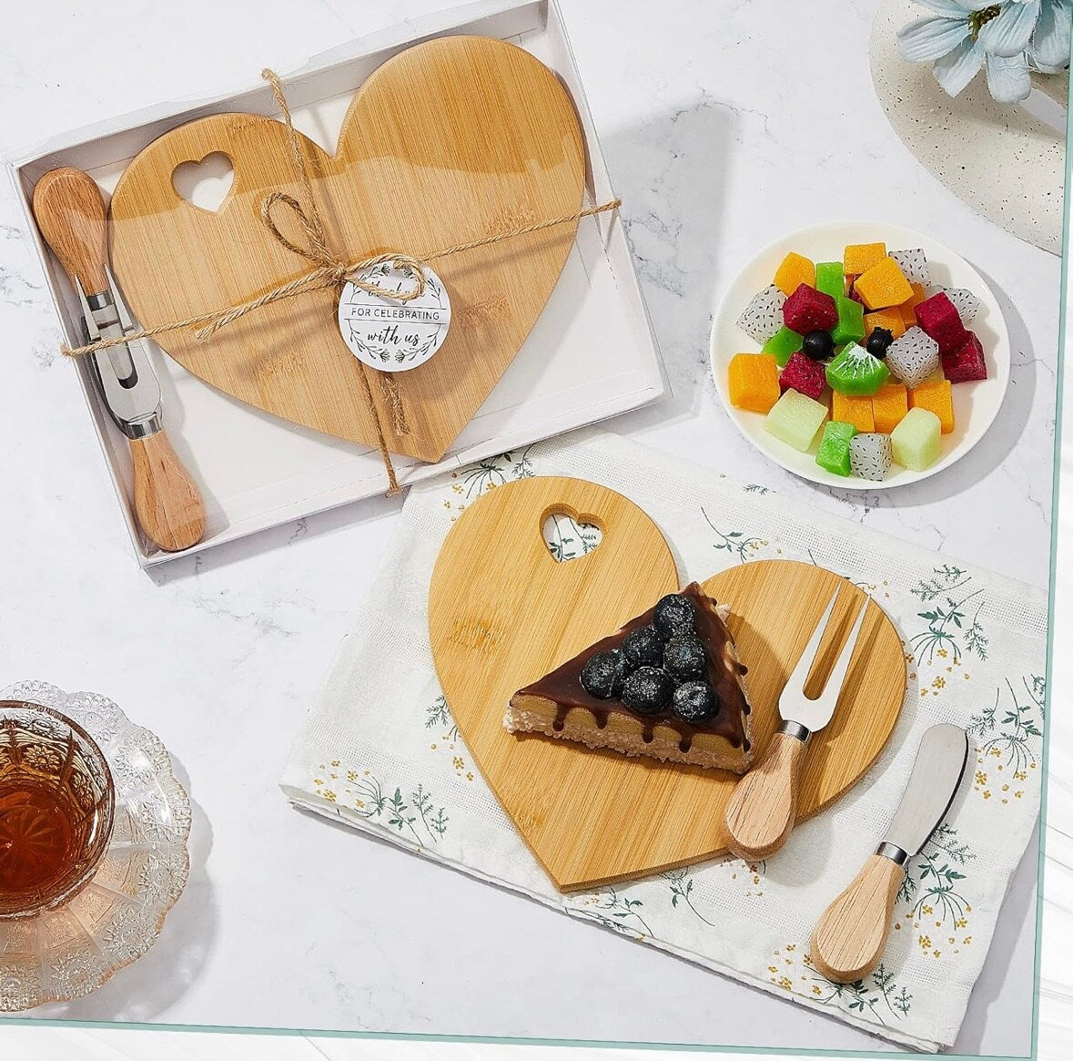 Mini Heart Bamboo Cheeseboard Set - Case of 12