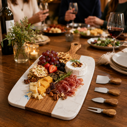 Acaia Wood and Marble Cheese Board Set - Case of 10