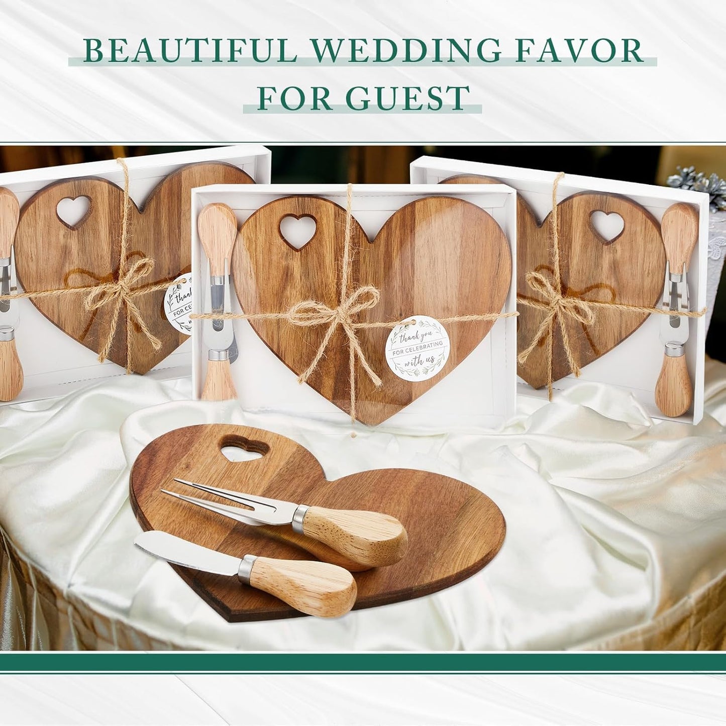 Mini Heart Acacia Wood Cheeseboard Set - Case of 12