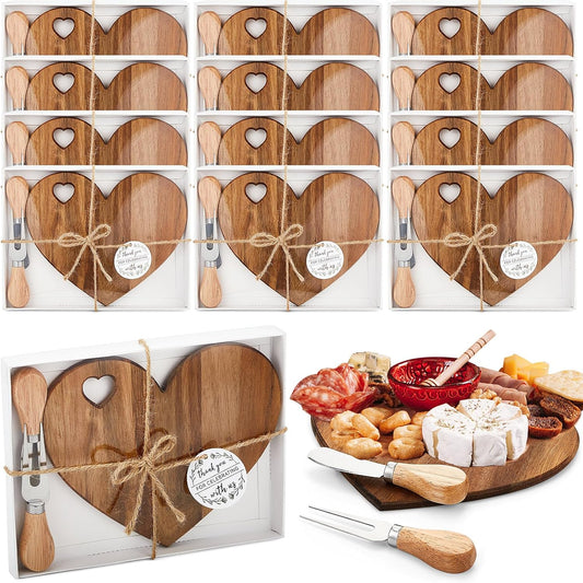 Mini Heart Acacia Wood Cheeseboard Set - Case of 12