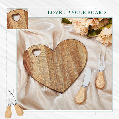 Mini Heart Acacia Wood Cheeseboard Set - Case of 12