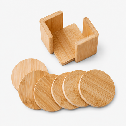6 Pcs Round Bamboo Coaster Set - Case of 8