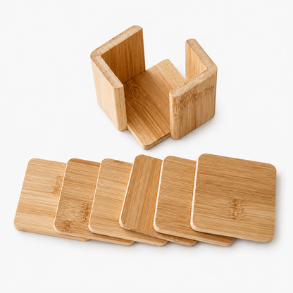 6 Pcs Square Bamboo Coaster Set - Case of 8