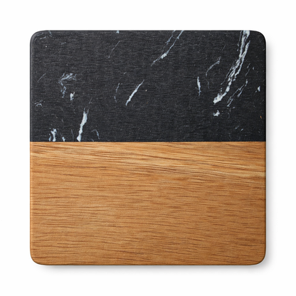Black Square Wood and Marble Coaster - Case of 20