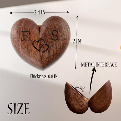 Heart Shape Black Walnut Wood Proposal Ring Box - Case of 12