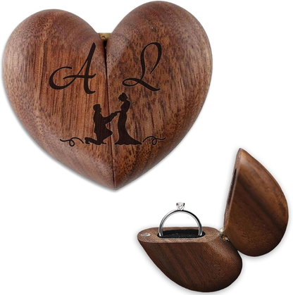 Heart Shape Black Walnut Wood Proposal Ring Box - Case of 12